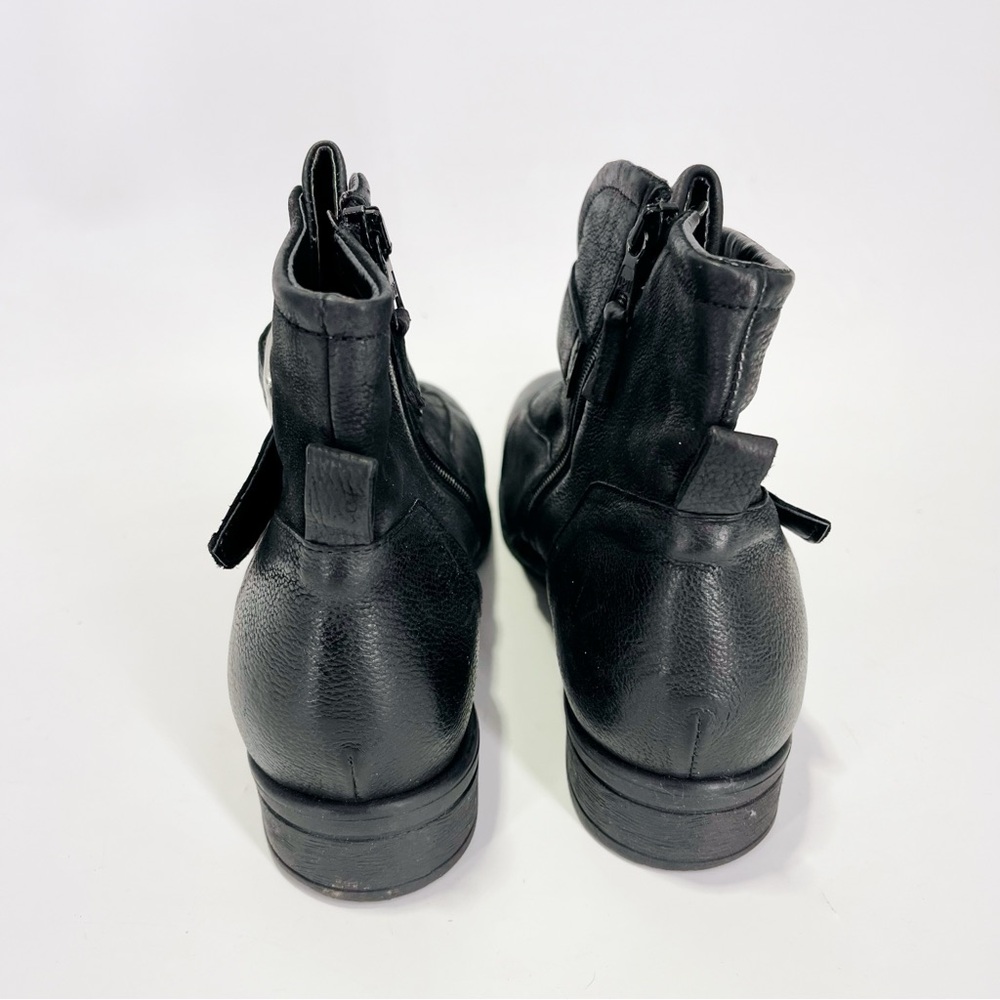 Miz Mooz Black Leather Combat Moto Ankle Boots with Silver Buckle - Picture 9 of 9